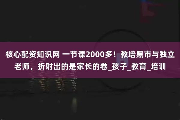 核心配资知识网 一节课2000多！教培黑市与独立老师，折射出的是家长的卷_孩子_教育_培训
